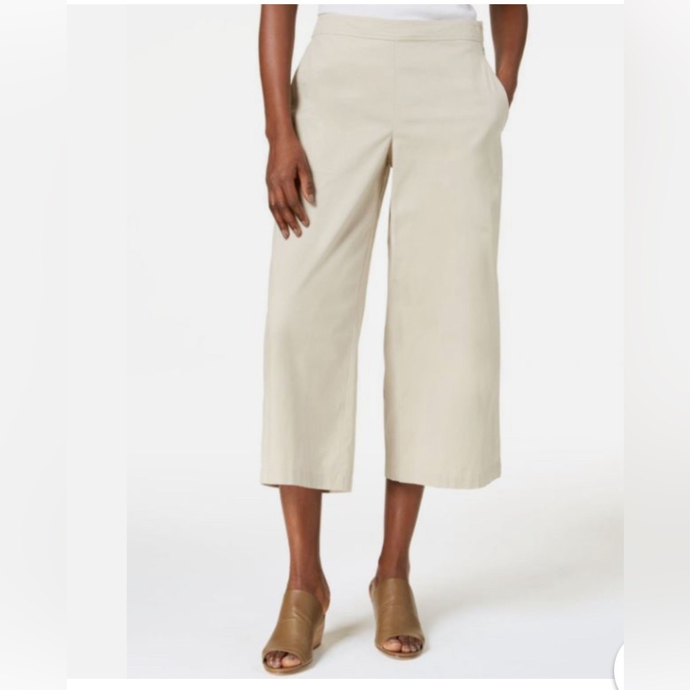 Eileen Fisher Pants Stretch Cotton Poplin Wide Leg Pebble size medium petite